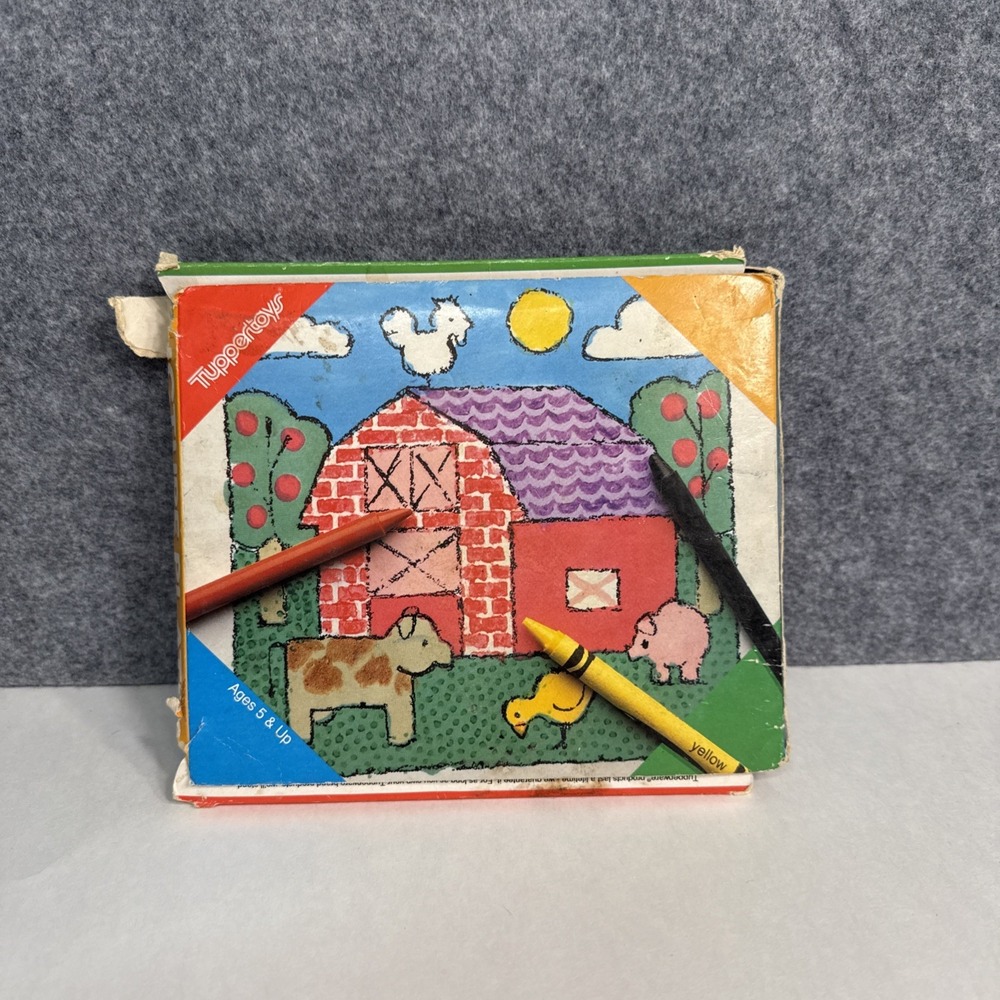 Tupperware 1990 Tuppertoys Picture Plates 6 Rubbing Texture Vtg Complete In Box